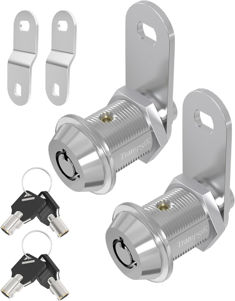 TrampgiK RV Storage Locks, 7/8” Camper Compartment Storage Door Locks with Keys, for RV Camper Travel Trailer,Drawer Cabinet Toolcart Storage, 7/8 Inch 2 Locks with 4 Keyed Alike, Chrome - Image 1